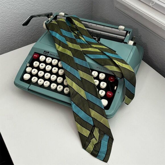 Striped Green and Blue Tie - Picture 4 of 4